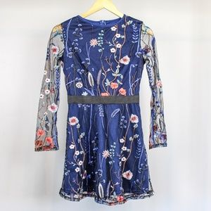 CBR Floral Embroidered Dress with Mesh Sleeves